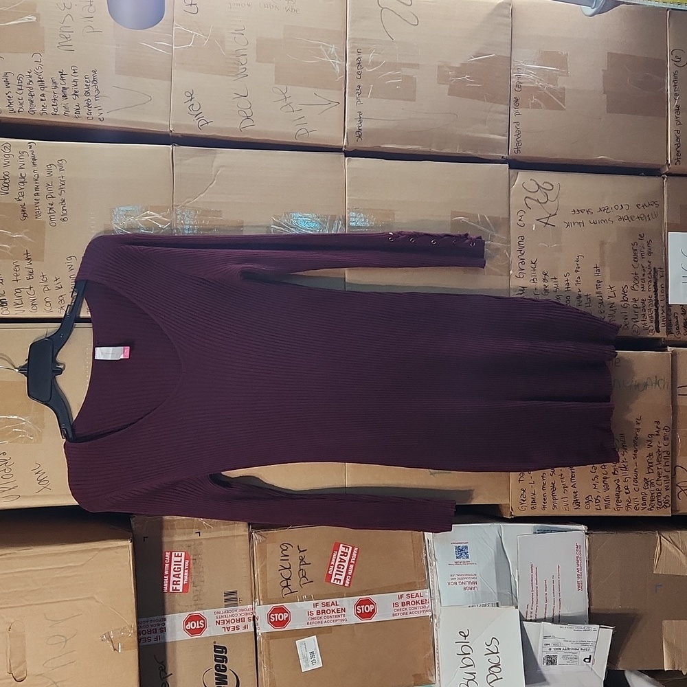 No Boundaries Ribbed Long Sleeve Stretchy XLARGE Plum Dress - Picture 1 of 6